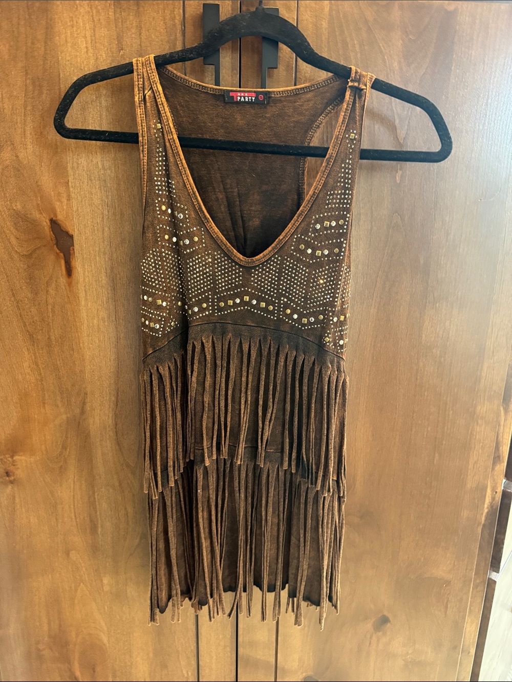 T Party Fashion Brown Studded Fringe Tank Top